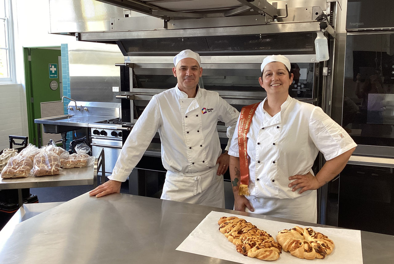 Georgina with Bendigo TAFE baking teacher Matthew Miles