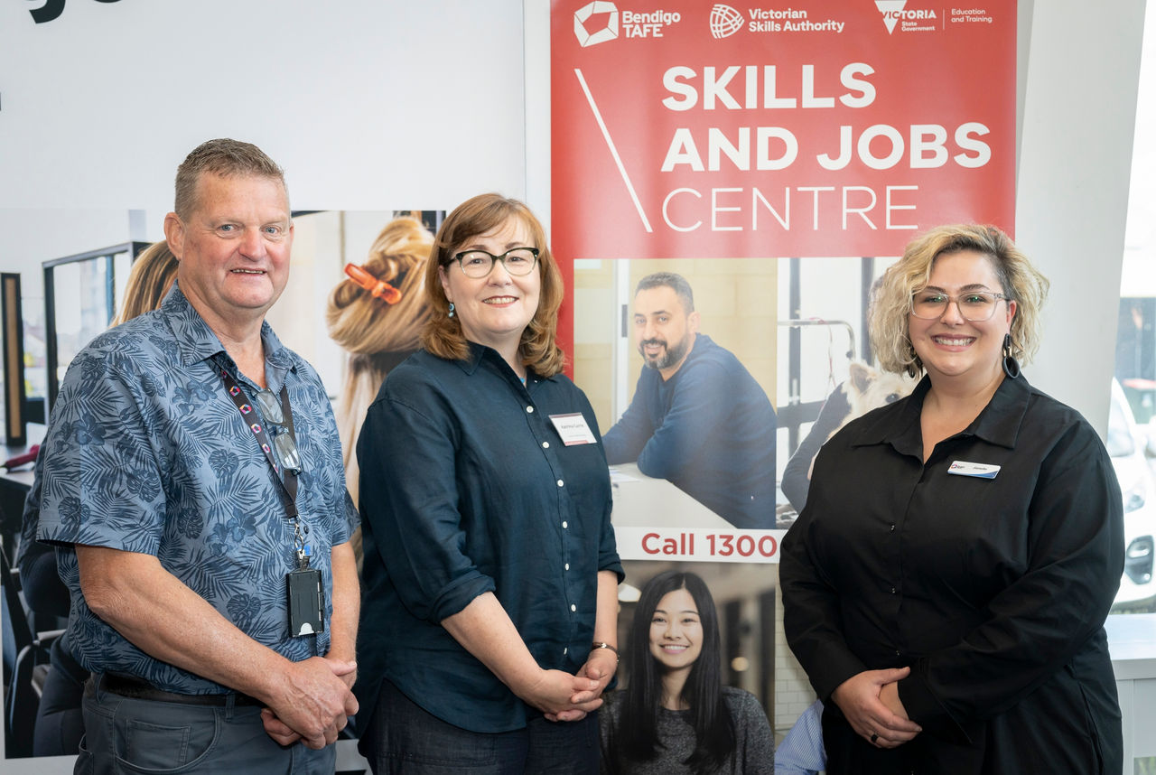 Paul Stagg, Katrina Currie and Janelle Arena at Skills and Jobs Centre Echuca