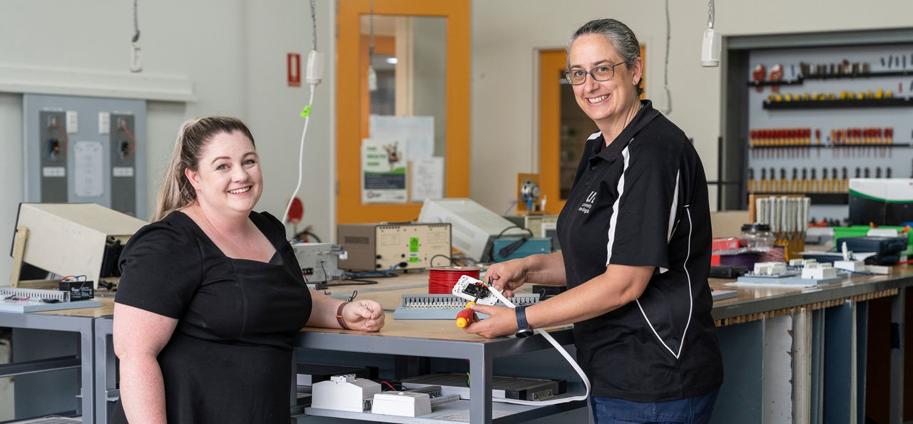 Alex with her electrical student Linda Johnston